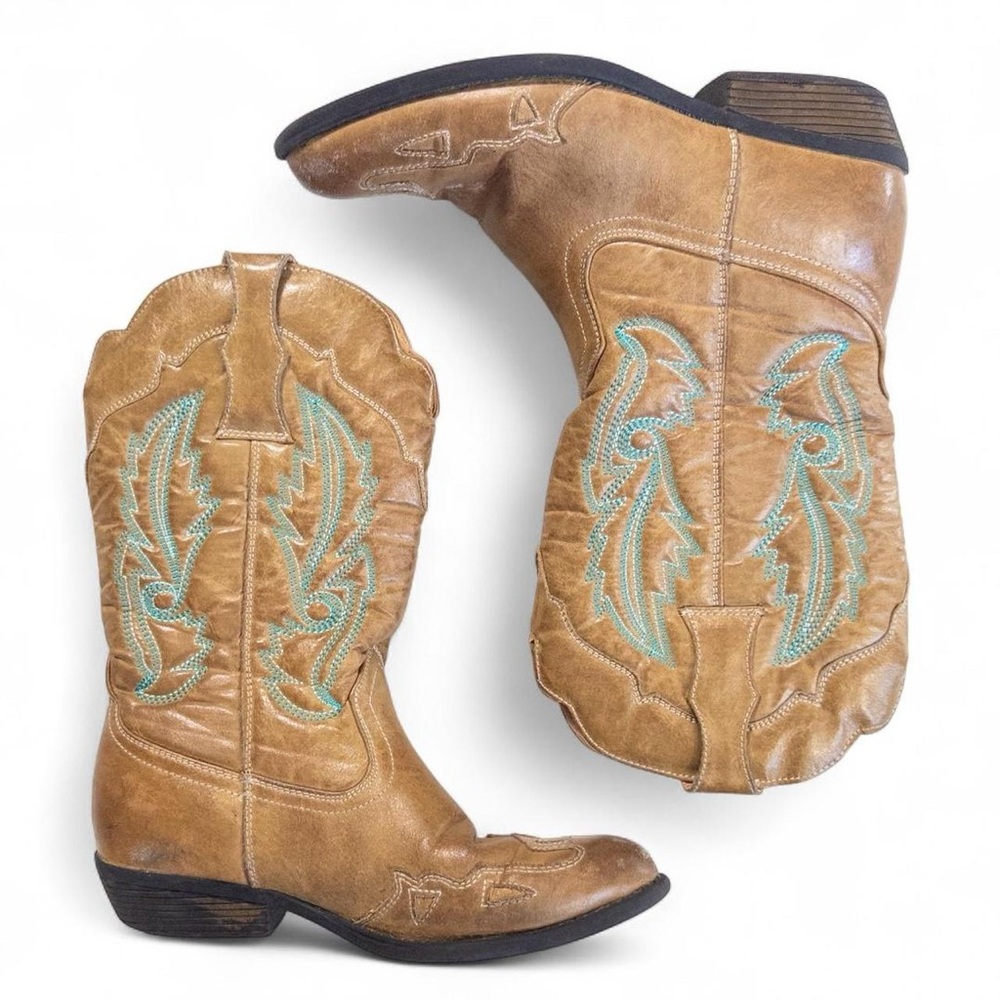 Flex West Girls Tan Cowboy Boots Western Embroidered Size 3